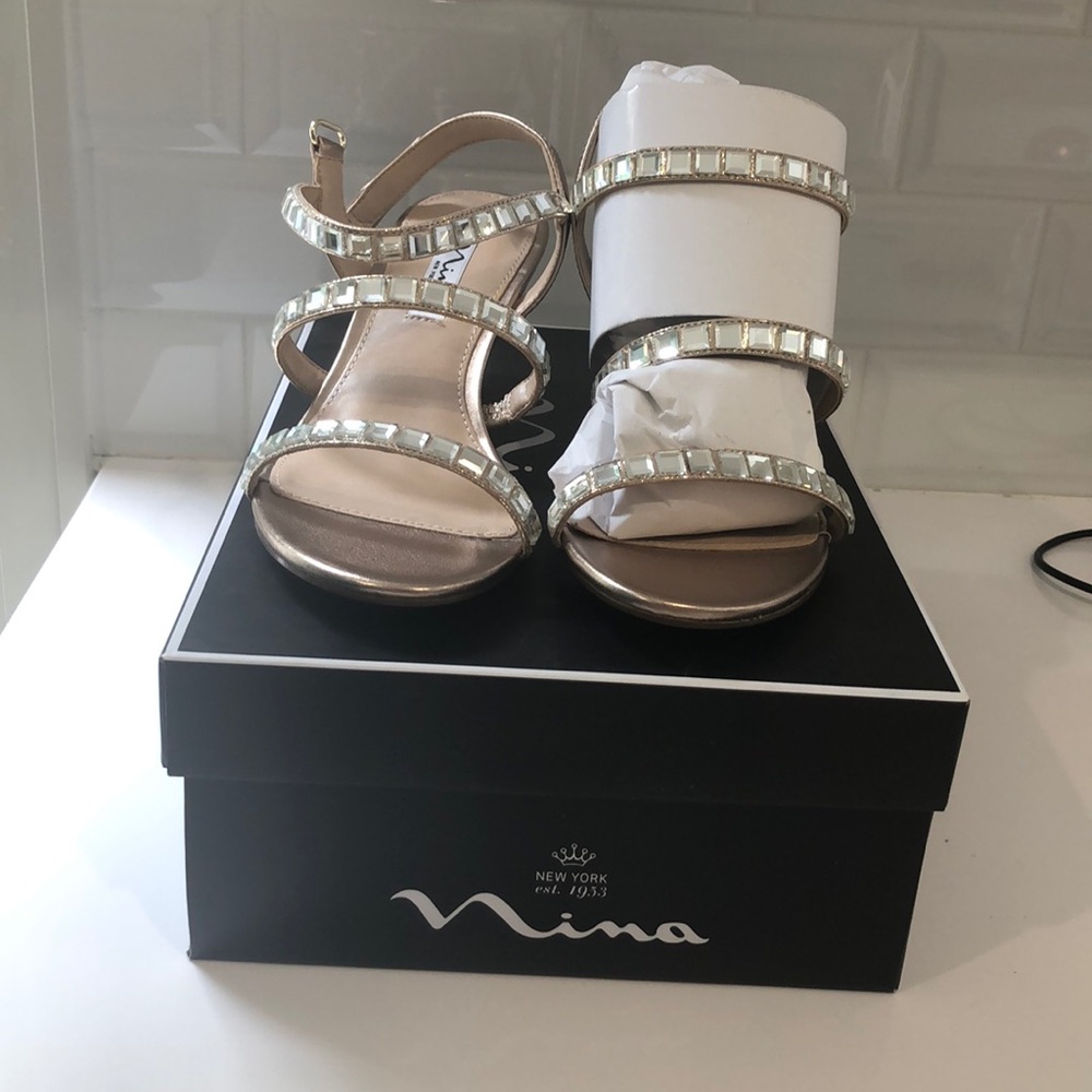 New Nina blush taupe crystal sandals